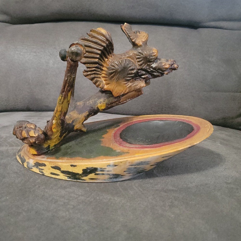 Vintage Hand Carved Wooden Squirrel Acorn Dresser Tray MCM
